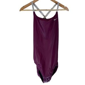 Nike Silver Iridescent Strap One Piece Purple Swimsuit NWOT